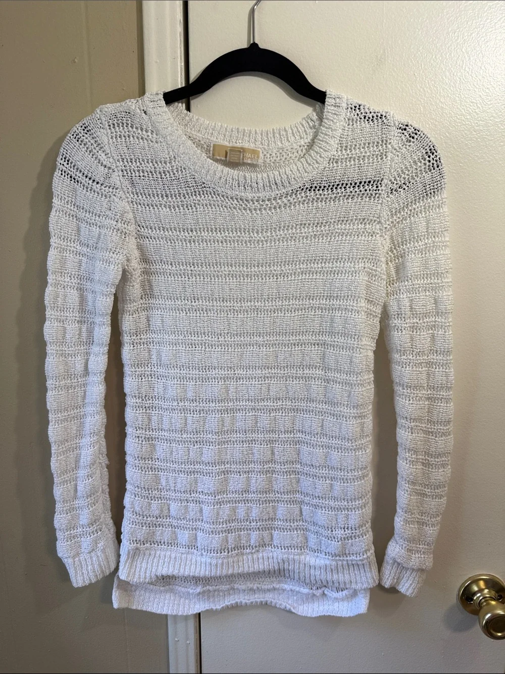 Michael Kors White Open Knit Hi-Low Lightweight Sweater Small Resort Coastal